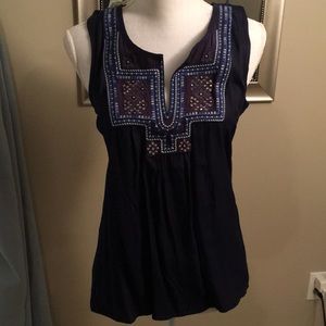 Navy sleeveless top with embroidery